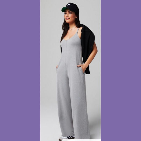 Fabletics Cloud Jersey Wide Leg Onesie Heather Gray Activewear Athleisure NWT - Picture 2 of 5